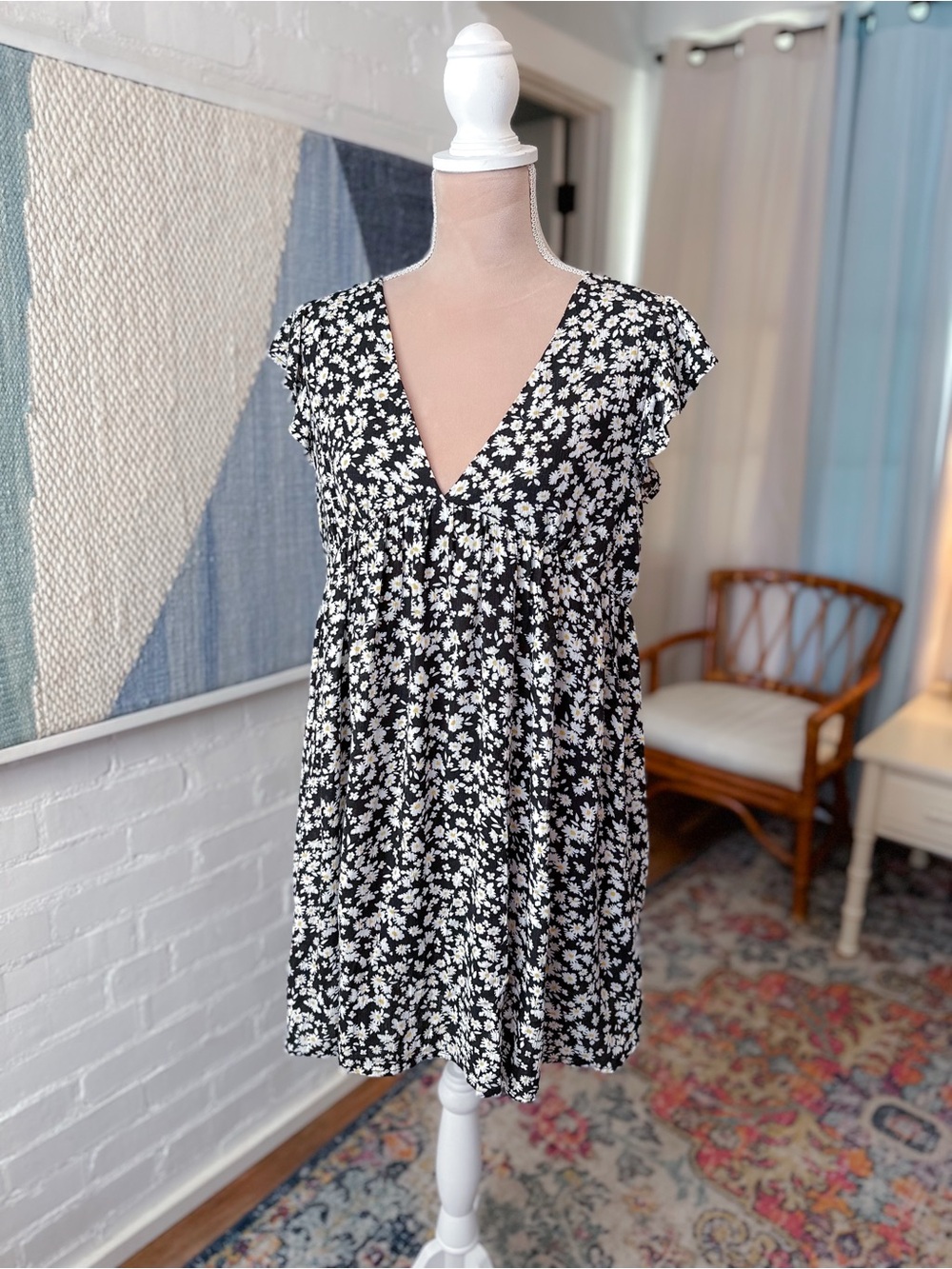 Altar'd State Black and White Daisy Babydoll Dress